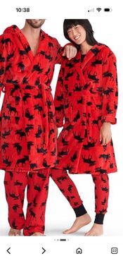 Little Blue House Moose on Red Fleece Robe with Shopping Bag